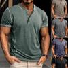 Men's Breathable Casual Short Sleeve Henley Button Cotton Lightweight Soft T-shirt for Male Comfortable Fit Loose Work Vacation Pullover Top