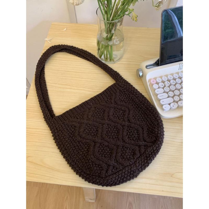 All-in-one Strickhandtasche Umhängetasche Damen Schultertasche Stricktasche Gewebte Einkaufstasche