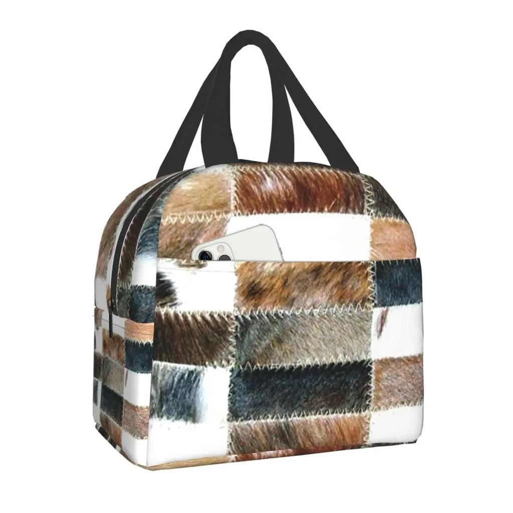 Westerse Cowboy Rodeo Paard Koeienhuid Koeienprint Lunchtas Herbruikbare Koeltas Thermisch Geïsoleerde Lunchbox voor Vrouwen School Werk Picknick