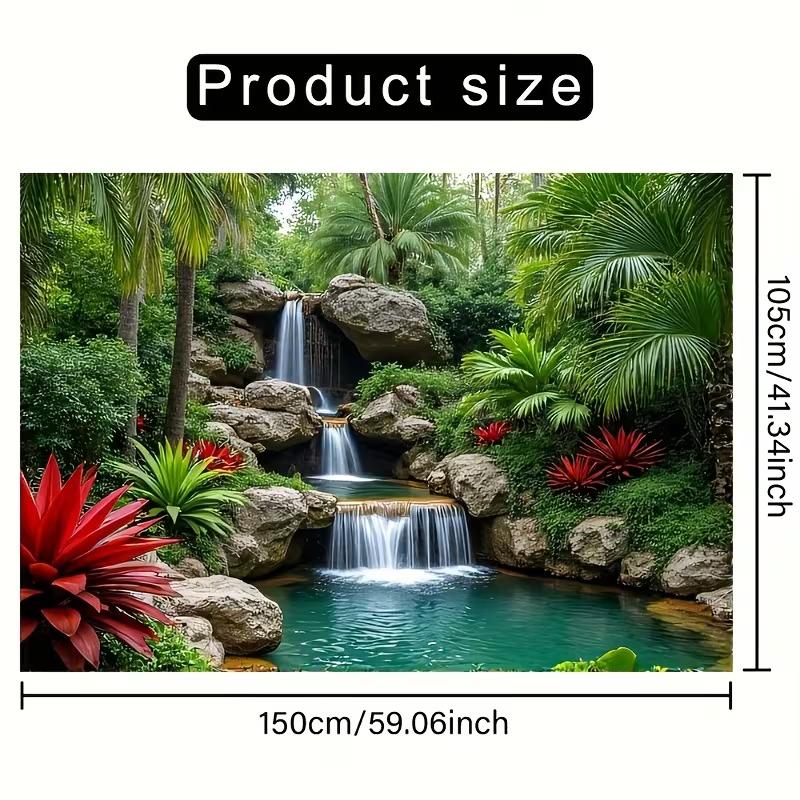 2D Turquoise Pool Waterfall Tapestry Tropical Rainforest Photography Background