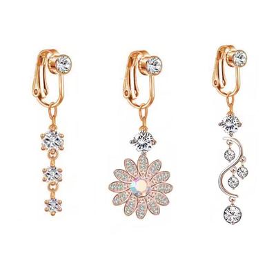 Kolip Women Fake Belly Button Rings , Zircon Non Piercing Navel Rings Ear Clips Accessories For Girls