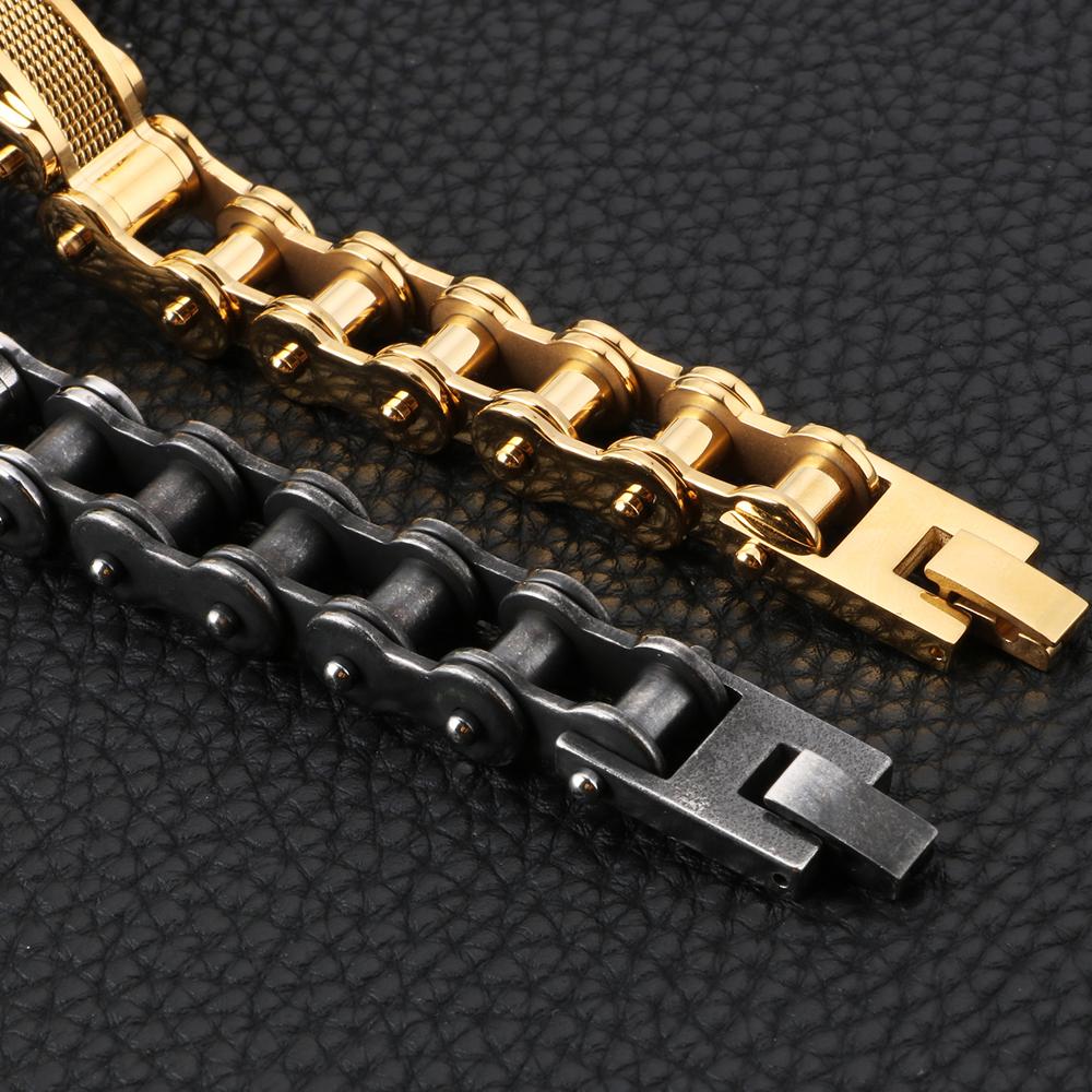 Biker Sieraden Gedragen Look Fietsketting Heren Armbanden Vintage Zwart Roestvrij Staal Motorfiets Fiets Draag CZ Armband Voor Heren