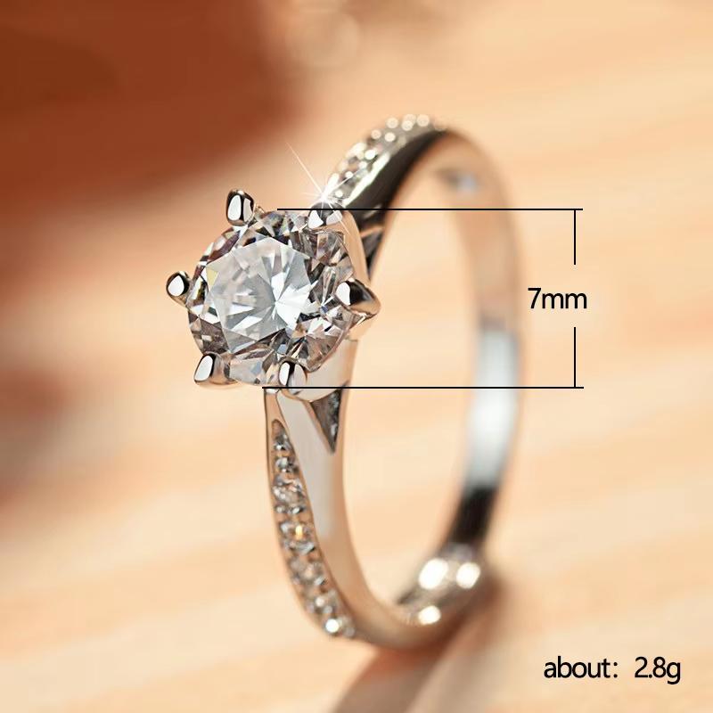 Luxury CopperClassic Ring for Women Six Claw Jewelry Simple Imitation Diamond Women's Ring Engagement Wedding Gift