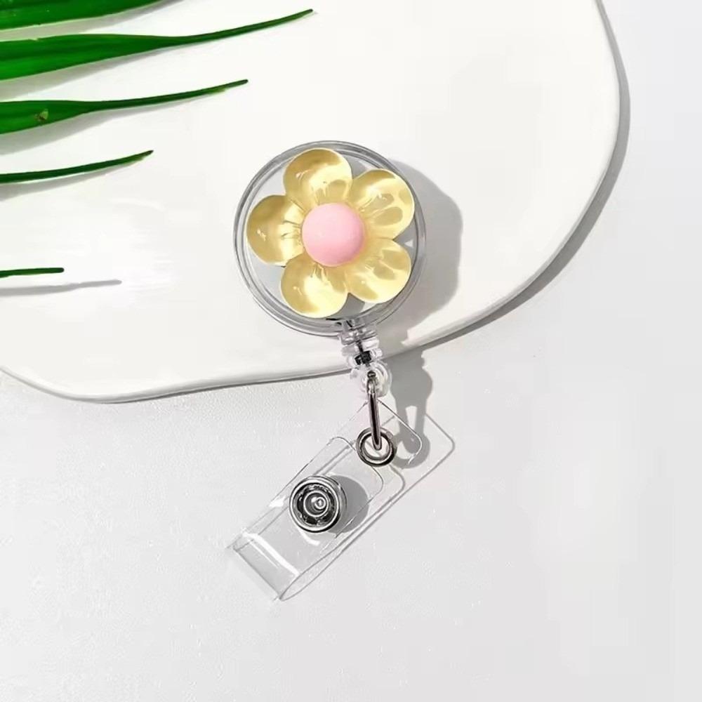 1pcs Cute Transparent Floral Badge Reel for Women Retractable Worker ID Card Pull Buckle Doctore Nurse ID Card Badge Holder Clip