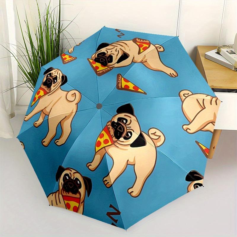 1pc Cute Pug Design Automatic Open/Close Umbrella, Umbrella with Cartoon Design, Portable Compact Umbrella for Men & Women, Good Holiday Gif