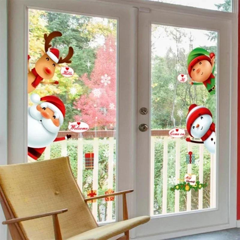 Christmas Wall Sticker Home Decoration Claus Shop Window Children's Room Door Glass Scene Layout Sticker Wall Sticker LS