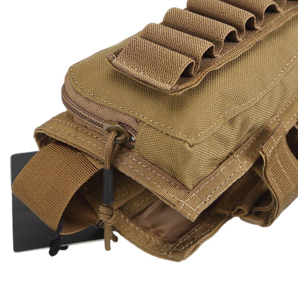 OneTigris Shotgun Shell Magazine Holder, Buttstock, Set of 2 Shotgun Magazine Belts, Rifle Magazine Stock Pouch, Velcro Closure, Tan