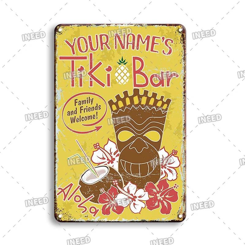 Lustiges Aloha Tiki Bar Blechschild, Vintage Strandbar, Pub Kunst, Wanddeko, Metallplatte, Retro Hawaii Schönheit, Eisenmalerei Schilder