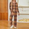 Women's V-Neck Loose Fit Printed Long Sleeve Pajama Set with Pockets - Casual Sleepwear Loungewear Set