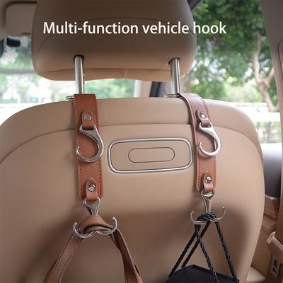 2 PU Leather Car Seat Back Hooks - Multi-functional Car Headrest Hanger, Suitable for Grocery Bags, Coats, Umbrellas, Handbags-car Seat Storage Boxes