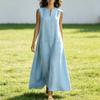Summer Sleeveless Dress for Women Casual V Neck Long Tank Dress Flowy A-line Beach Sundress with Pockets