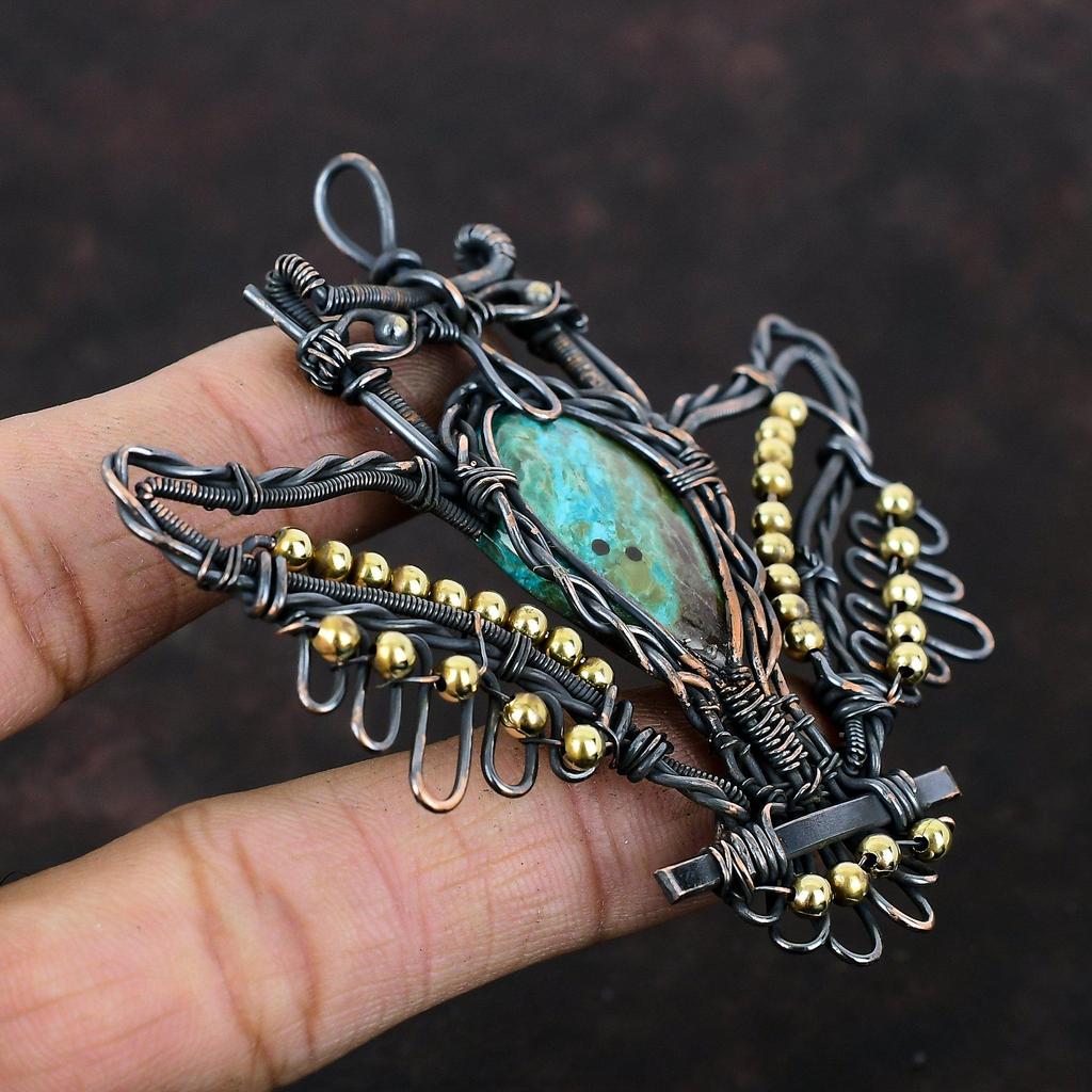 Chrysocolla Pendant Copper Wire Wrapped Pendant Gemstone Pendant Owl Pendant Copper Jewelry Handmade Pendant Wire Wrap Jewelry Gift For Her