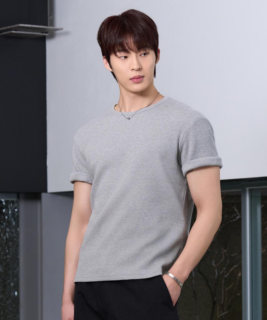 HYOJI 26 Ss Semi-Crop Waffle Round Short Sleeve T-Shirt (3 Colors)