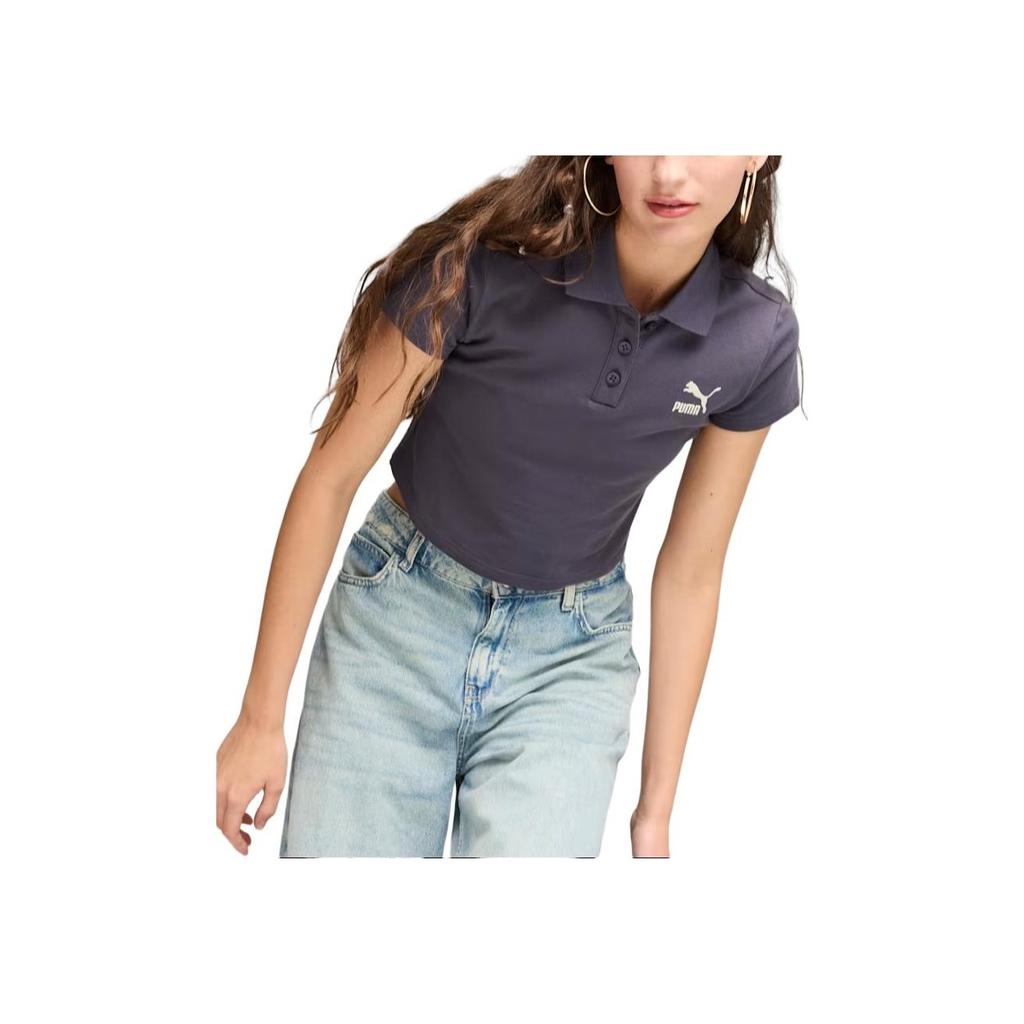 Puma Clásicos Polo Baby Tee Color Sólido Casual Ajuste Slim Manga Corta Camisa Polo Tops de Mujer Negro 628048-01