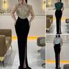 Rochie cu sclipici pentru femei Gât rotund, fără mâneci, talie înaltă, paiete pentru damă, rochie lungă despicată, rochie de petrecere de seară