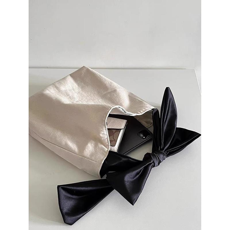 Korean Designer Bow Handbag Simple Niche Summer New Canvas Bag Fashion Large Capacity Casual Shopping Bag Pop Shoulder Bag