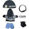 Niannyyhouse 20cm Plüschtier mit Kleidung, Anzug mit Leopardenmuster, Dehnbare Mütze, Kapuzenpullover, Shorts, Accessoires, Brille, Schuhe, Baumwollpuppe, Anziehpuppe