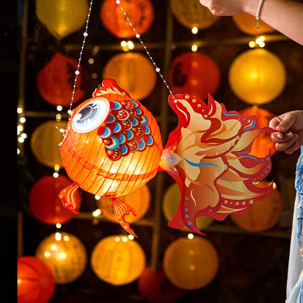 New Cartoon Goldfish Mid-Autumn Festival Lantern Material Package Handmade Koi Lantern Mid-Autumn Festival DIY Lantern Kids Gift