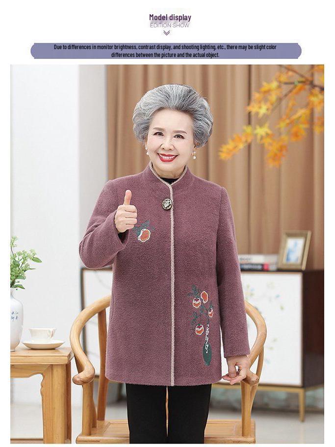 Grandma Style Mink Velvet Coat: Thickened Autumn-Winter Wear for Women Aged 60-70