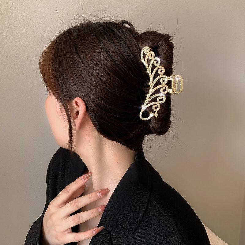 Elegantné kovové kamienkové vlasové pazúry Zlatá farba Sponky do vlasov s dutou geometriou pre ženy Vintage vlásenka Hair Crab Hair Doplnky