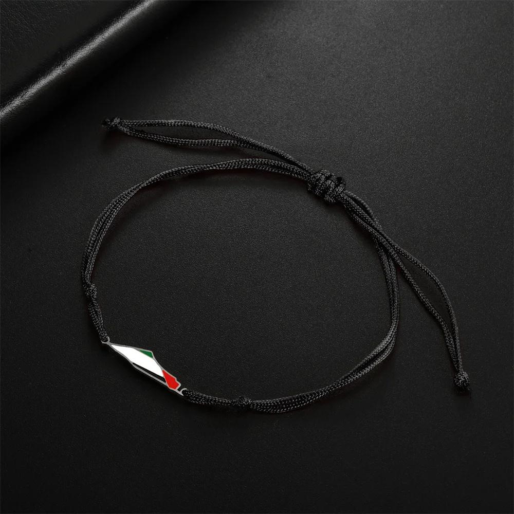 Jeshayuan Palestine Map Flag Charms Bracelets for Women Double Layer Country Map Pendant Stainless Steel Couple Bracelet