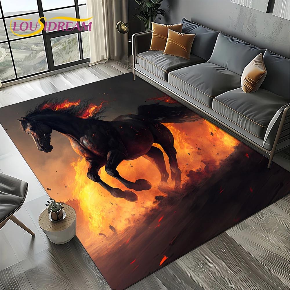 Covor Animal 3D HD Cal Pentium Armăsar Galant pentru Living Dormitor Acasă Decor Sofa, Covor Zonă Copii Covoraș de Podea Antiderapant
