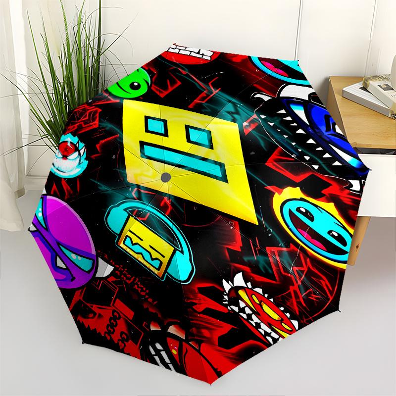 Geometry Dash Automatic Folding Umbrella 8 Ribs Lightweight Design, Durable Iron Frame, Compact and Portable, Ideal Birthday or Christmas
