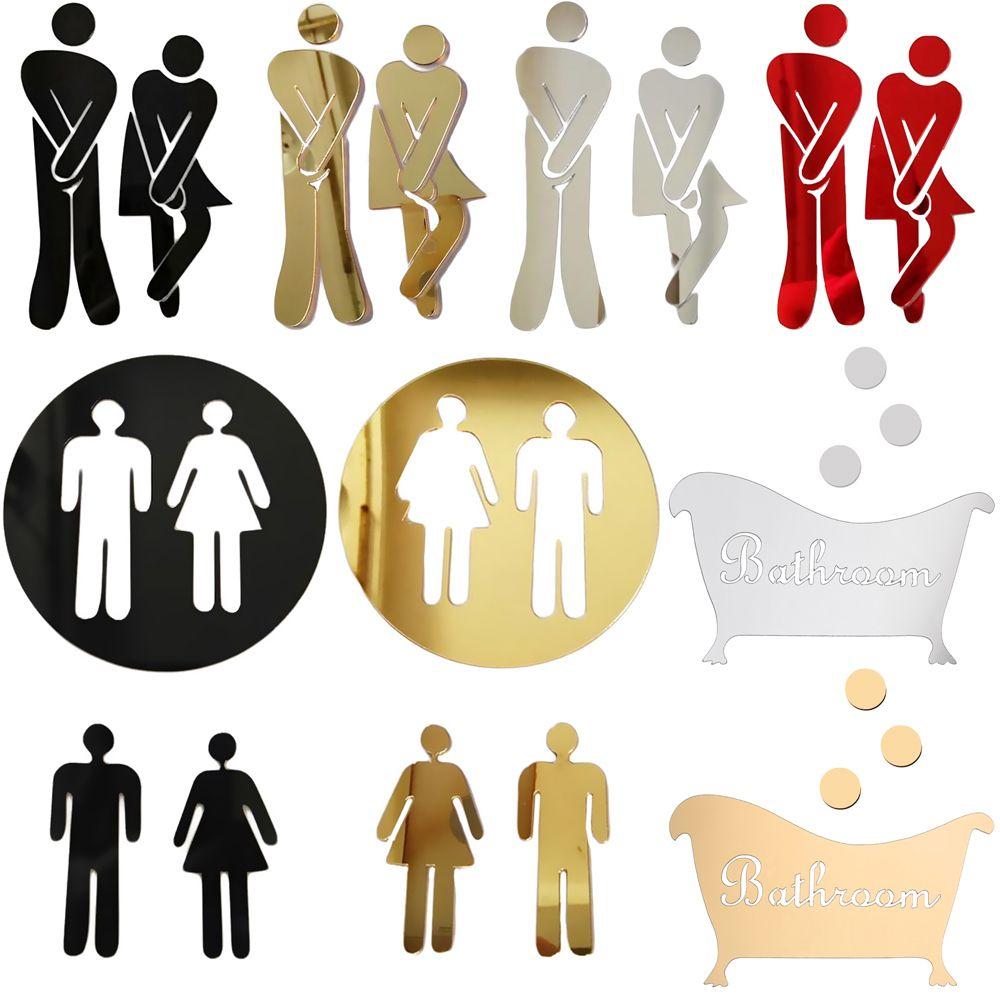 WC Decoration Bathroom Door Toilet Entrance Sign 3D Wall Stickers Woman & Man Mirror Surface Decal