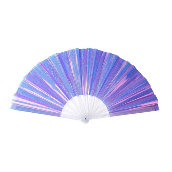Holographic Folding Fan Large Iridescent Handheld Fan Portable Summer Cooling Fan Decoration Dance Performance Props Party Accessories