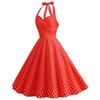 Abendkleid für Damen, Vintage, Kontrastfarbe, Punktdruck, A-Linie, großer Schwung, schmale Taille, ärmellos, rückenfrei, Neckholder, plissiert, Midikleid im Prinzessinnenstil