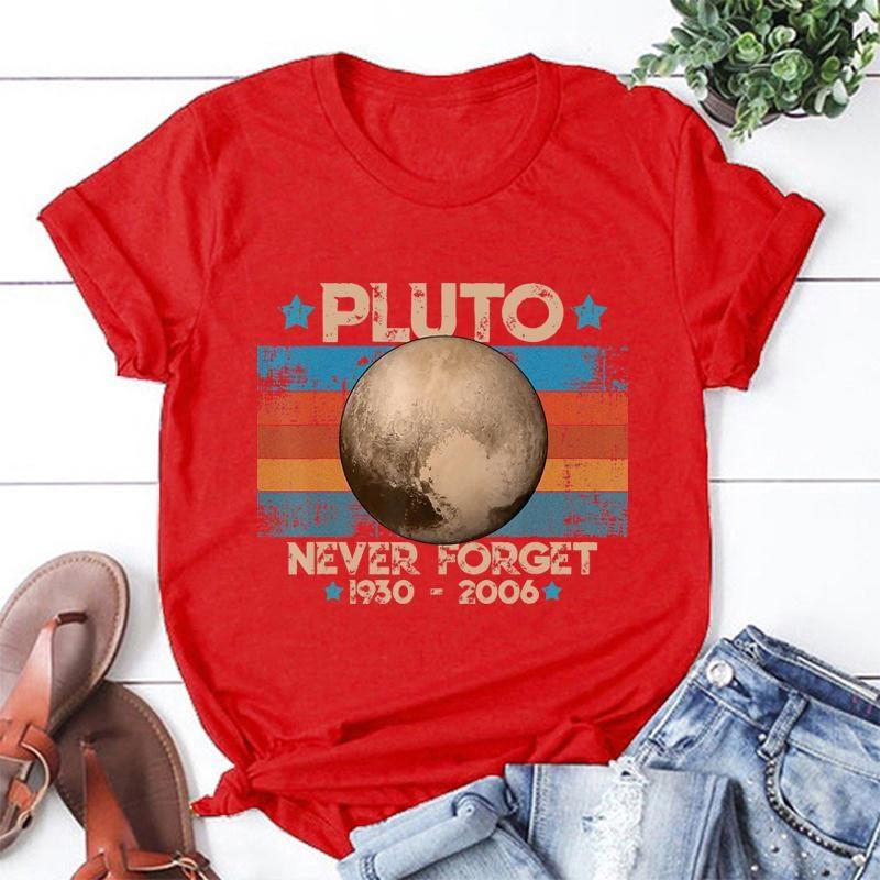 Vintage Vergeet Pluto Nooit Nerdy Astronomie Ruimtewetenschap T-shirt Mode Creatief Ontwerp Ronde Hals Korte Mouw T-shirts Y2K Top
