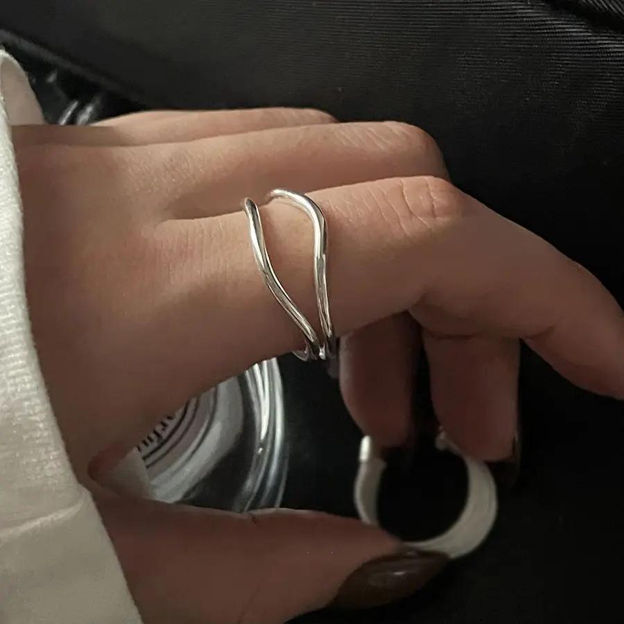 Personality Design Trendy Silver Color Multi-line Ring for Women Girl Charm Opening Irregularity Finger Ring Set Party Jewelry