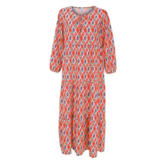 Bohemian Floral Print Dress Women V Neck A-line Maxi Beach Dress with Puff Sleeves Casual Loose Printed High