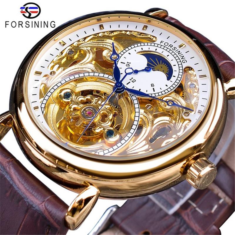 Forsining Men Fashion, Leisure, Hollowed-out Moon Carving and Hollowed-out Mechanical Watch