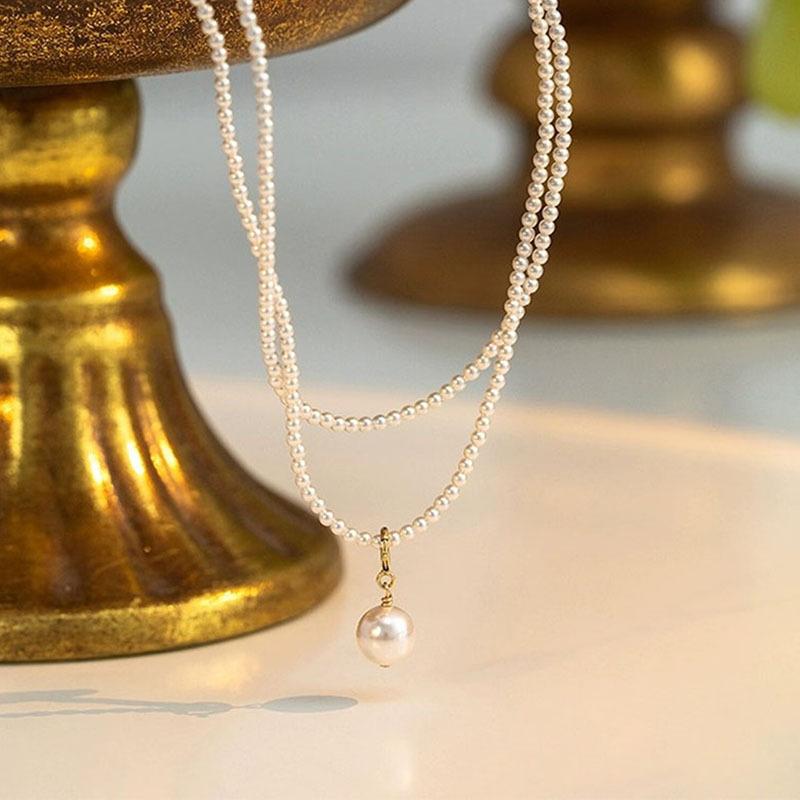 Pearl Lamp Luxury Necklace Pearl Pendant Highlight Imitation Pearl Necklace Niche Lamp Luxury Premium Women'S Neck Chain Collarbone