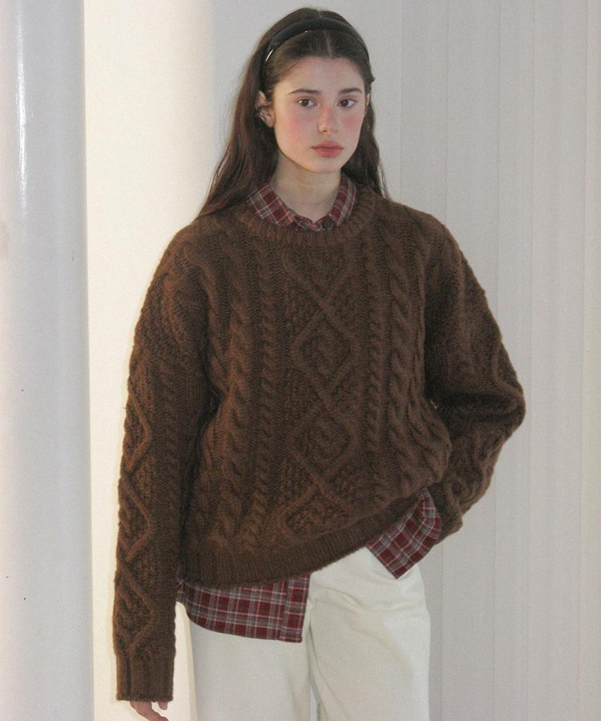 Sseomweeobeoteo Papa Wool Cable Knit - Brown