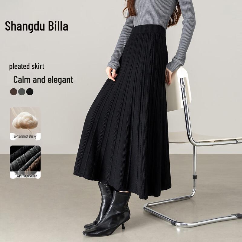 Jupe Longue Hiver Elegante Plissée Ligne A pour Femme