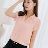 Summer Korean Women's Stand Collar Slim Fit Solid Color Bottom Shirt Ruffle Slit Short Sleeve Blouse Women's Red Pink White Blue Chiffon Blouses