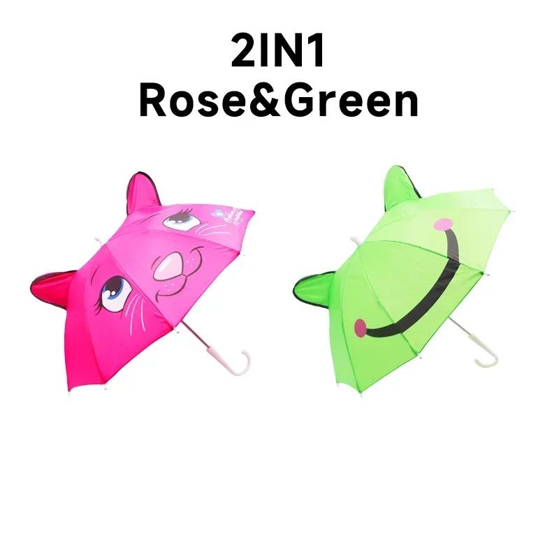 Kreativer Mini-Kinder-Regenschirm mit langem Griff, süßer Cartoon-Regenschirm, 1–3 Jahre alt, Ohren-Regenschirm, Requisiten, Mini-Tanzspielzeug-Regenschirm