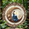 2d Flat 20*20cm, Blue Dress Wooden Circular Signage, Lantern Style Wooden Mural, Wooden Wall Decoration Home, Garage, Restaurant, Cafe Wall Decoration