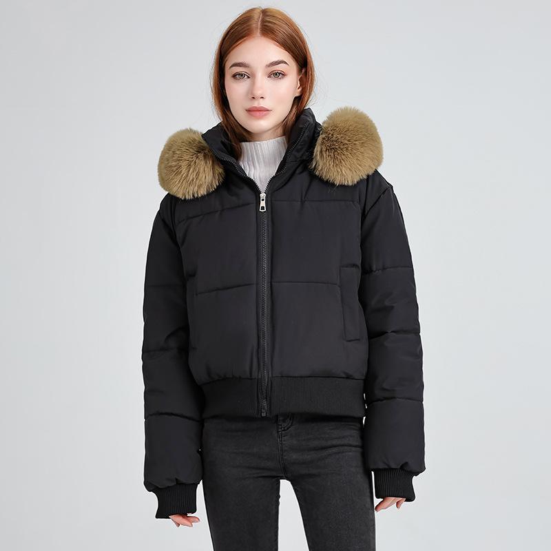 Women's Winter Loose Hooded Down Jacket Big Fur Trim Parka