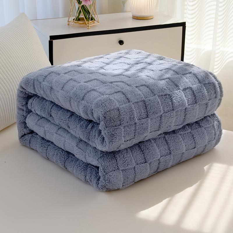 Travel Blanket Thick Warm Fleece Blanket Plush Soft Solid Color Sofa Blanket Comfortable Square Texture Bed Blanket Home Use