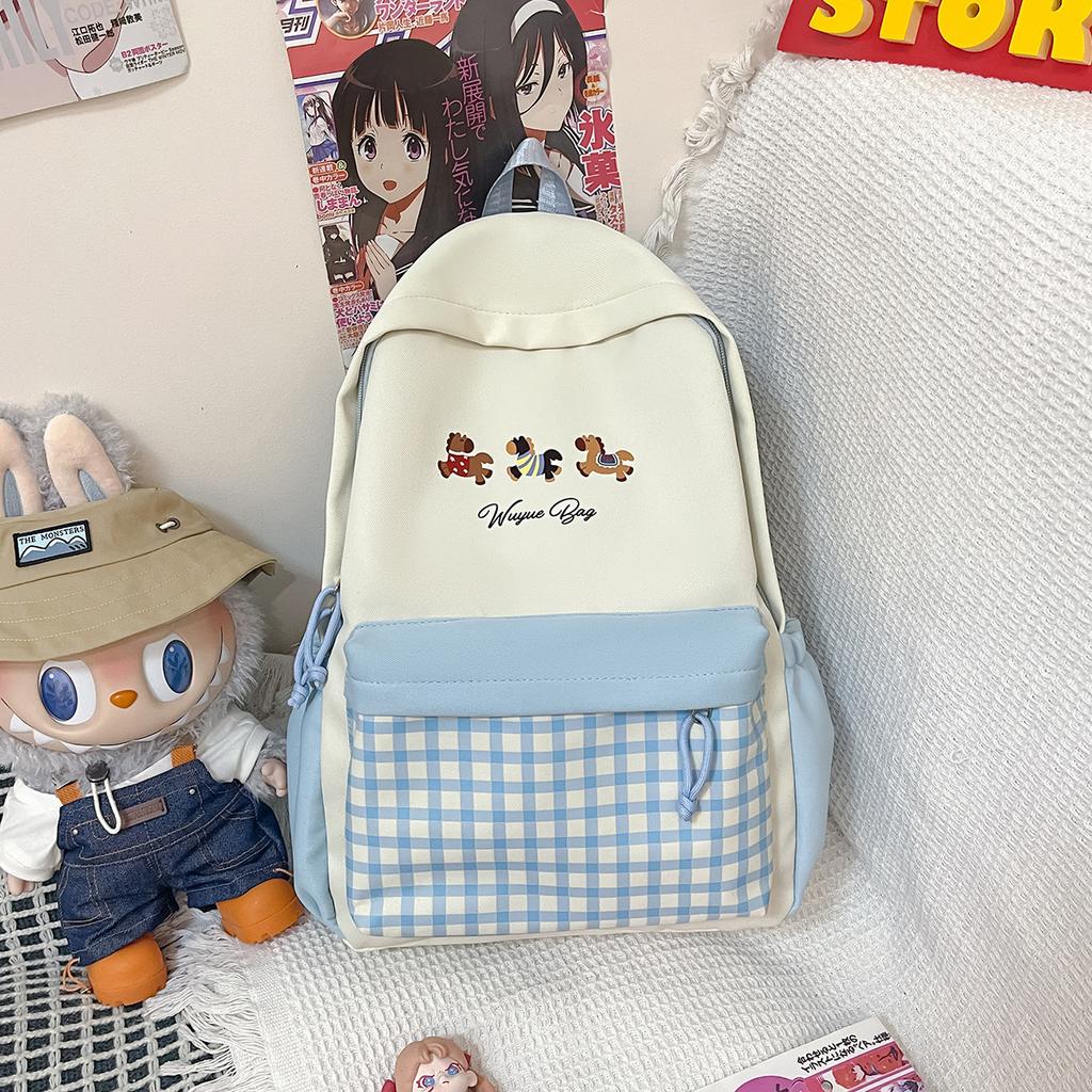 Mochila escolar fofa mochila escolar universitária feminina estilo japonês ins xadrez menina pequena fresca mochila para ensino fundamental e médio mochila para ensino fundamental e médio