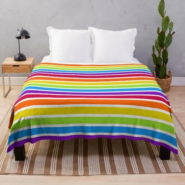 Rainbow Gradient Throw Blanket Colourful Stripe Pattern King Queen Size Super Soft Lightweight Warm for Living Room Couch Sofa