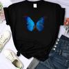 Camiseta de Calle Moda Mariposa Azul para Mujer Moda Suelta Marca Camiseta Verano Streetwear Tops Casuales Ropa Oversize para Mujer