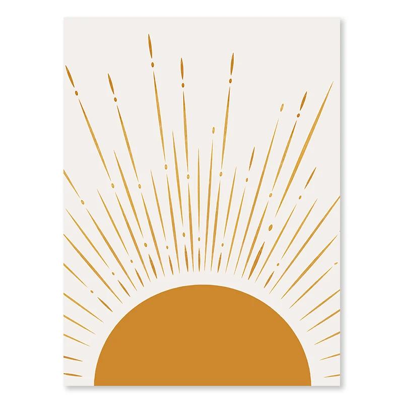 Abstract Leaves Sun Rainbow Wall Art Boho Line Poster Nordic Canvas Painting Gallery Living Room Painted Picture for Home Decor