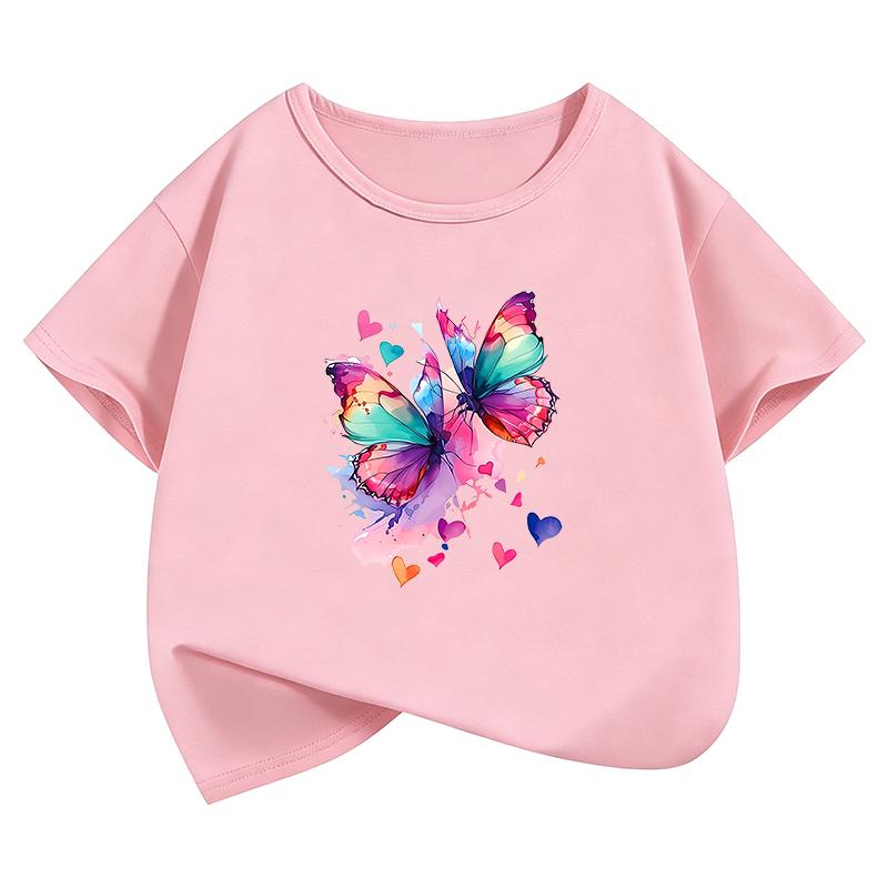 T-Shirt Printed Graphic Butterfly T Shirt Girls' Summer Short Sleeve Tops T-Shirts Cute Girls Clothes Children's Kids Tee