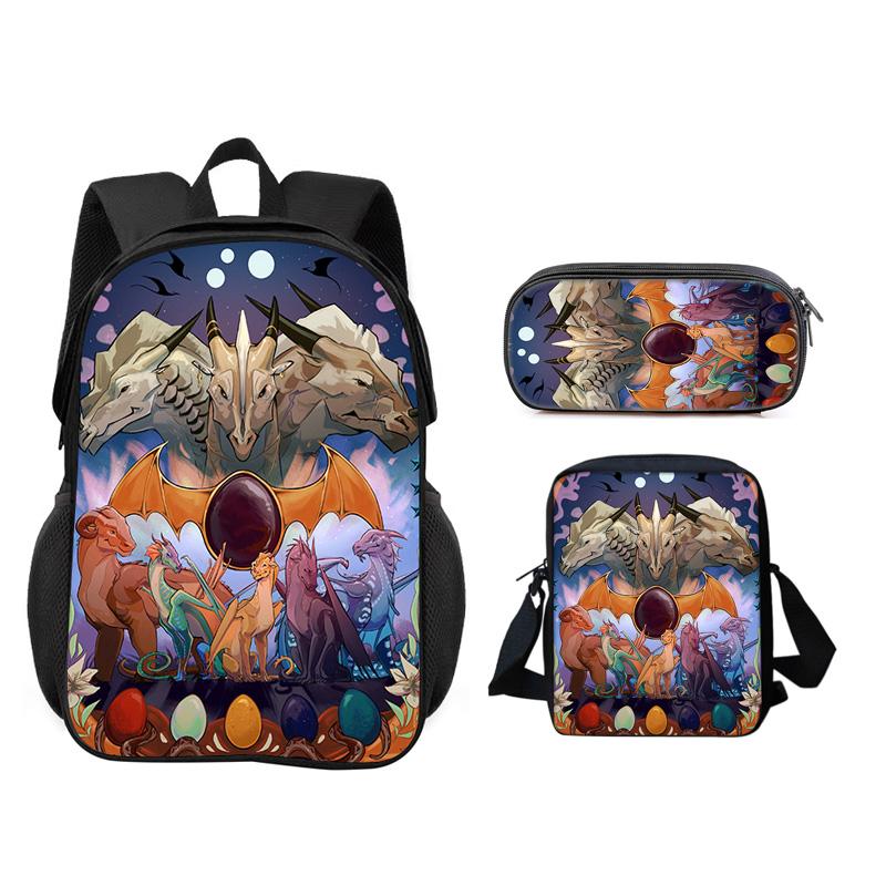 Wings of Fire 3Pcs Set Backpack Pen Bag Shoulder Bag Large Capacity Cartoon Printed Primary School Boys and Girls Trendy Style