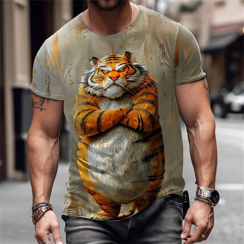 New Men's Animal Graphic T-shirt Summer Fun and Fashionable Short-sleeved Top Men's Loose Round-neck T-shirt Parent-child Outfit