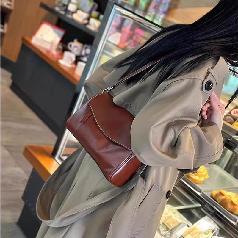 Women's Genuine Leather Bag, Casual Underarm Bag, Cowhide Retro Messenger Versatile Single Shoulder Women's Bag, High Sense